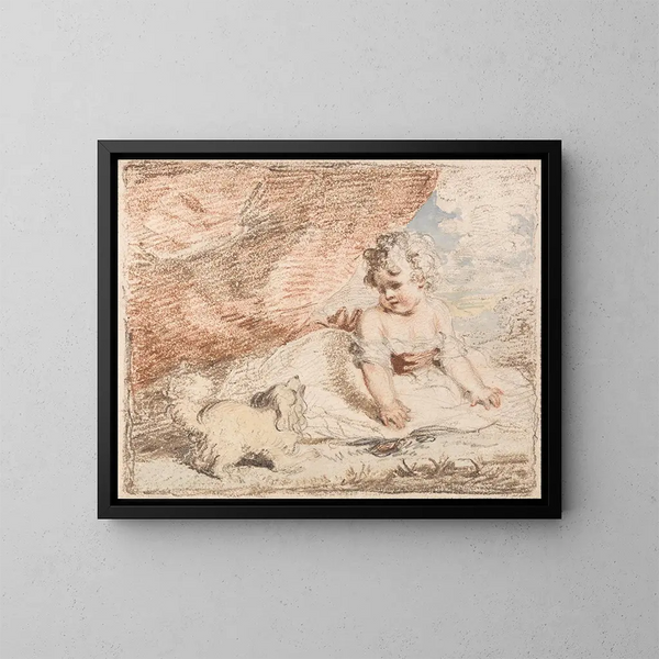 Jonge kind met een hond op de knieën - John Hoppner — ingelijst kunstwerk aan de muur