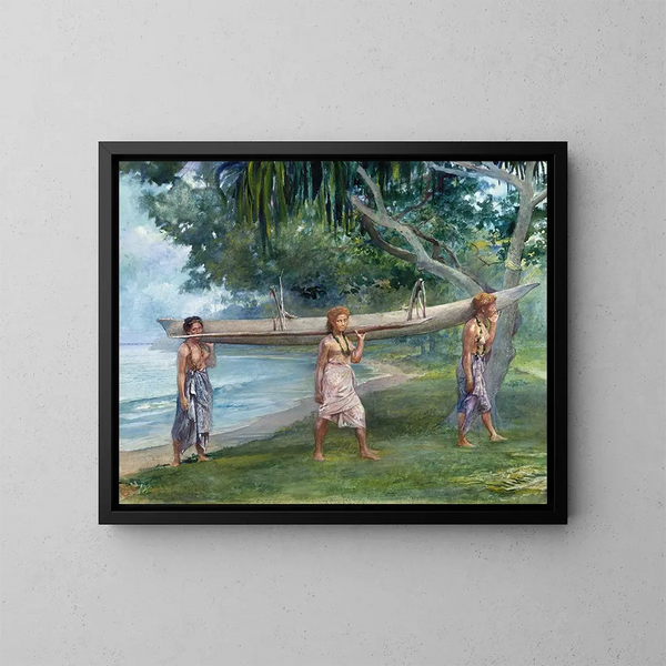 van Filles portant un canoë à Vaiala, Samoa - John La Farge — ingelijst kunstwerk aan de muur