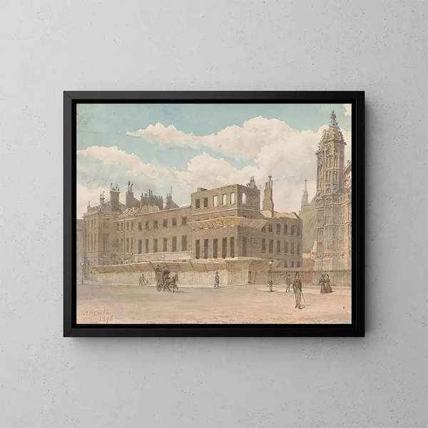 van het naastgelegen huizen aan de Westminster-abdij in aanbouw - John Phillipps Emslie — ingelijst kunstwerk aan de muur