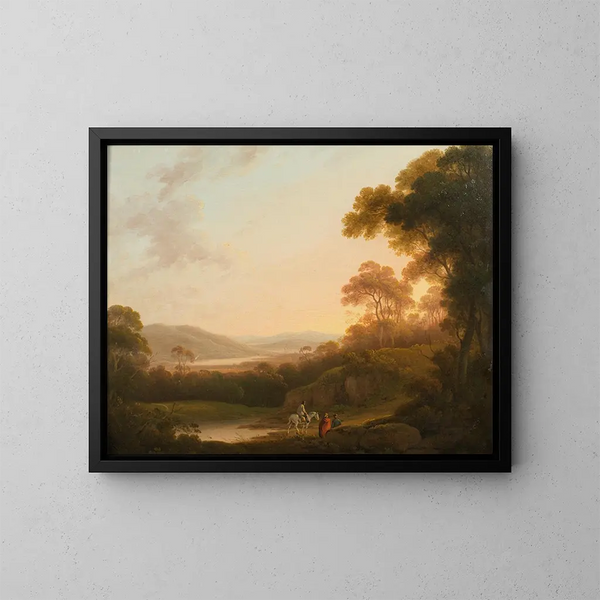 van een Italiaans landschap met figuren op een pad - John Rathbone — ingelijst kunstwerk aan de muur