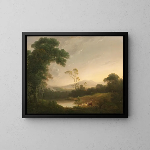 Een uitgestrekt Italiaans landschap met een herder - John Rathbone — ingelijst kunstwerk aan de muur
