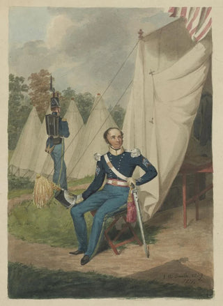 John Rubens Smith - Officer from the First Troop Philadelphia seated by a tent in which a writing desk is visible.webp