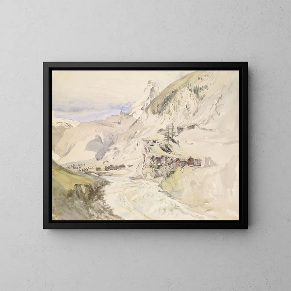 Een alpine vallei met de Matterhorn op de achtergrond - John Ruskin — ingelijst kunstwerk aan de muur