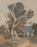 van een groep bomen bij een hek - John Sell Cotman — weergave van het kunstwerk