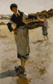 Vrouw uit Bretagne met een mand Schets voor Oesterplukkers van Cancale - John Singer Sargent — weergave van het kunstwerk