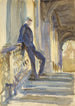 Sir Neville Wilkinson op de trappen van de Palladiaanse brug bij Wilton House - John Singer Sargent — weergave van het kunstwerk
