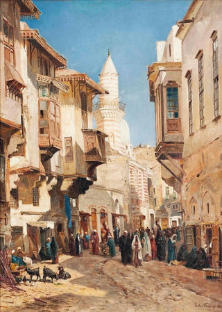 John Varley the Younger - A bustling street before the mosque of Emir Mindar Cairo.webp