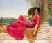 van een schilderij tegen een pilaar - John William Godward — weergave van het kunstwerk