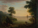 Klassiek landschapsschilderij met figuren en dieren bij zonsondergang - John Wootton — weergave van het kunstwerk