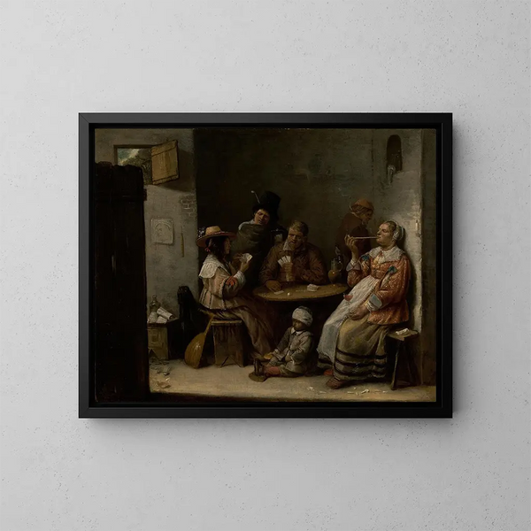 De kaartspelers - Joos van Craesbeeck — ingelijst kunstwerk aan de muur