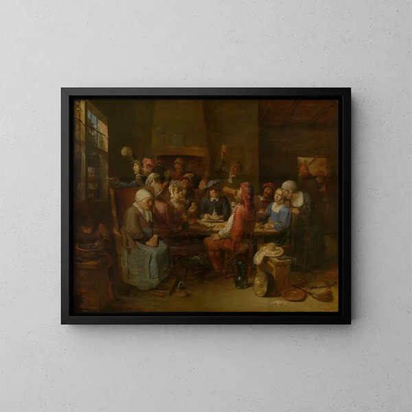 Kroegenscène - Joos van Craesbeeck — ingelijst kunstwerk aan de muur