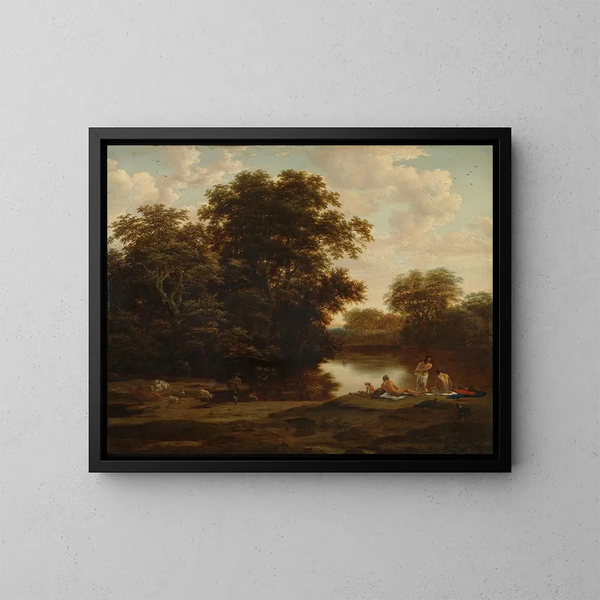 Landschap met zwemmers - Joris van der Haagen — ingelijst kunstwerk aan de muur