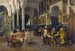 Gesprek in een Sevillaans binnenplein - José Jiménez y Aranda — weergave van het kunstwerk