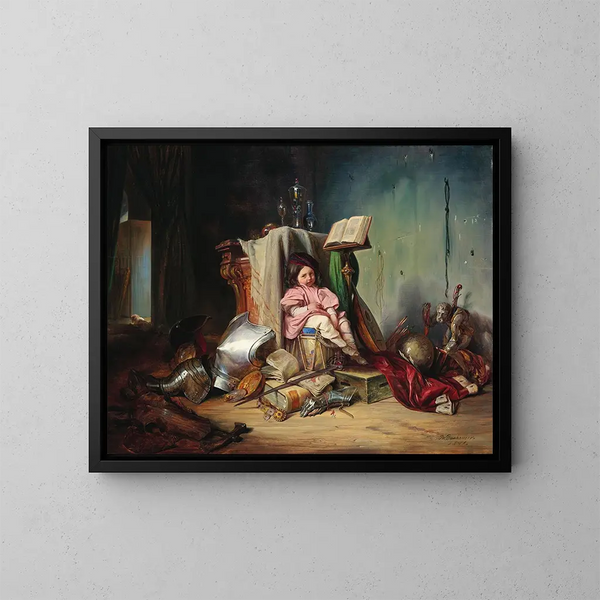 Kind op een trommel - Josef Danhauser — ingelijst kunstwerk aan de muur