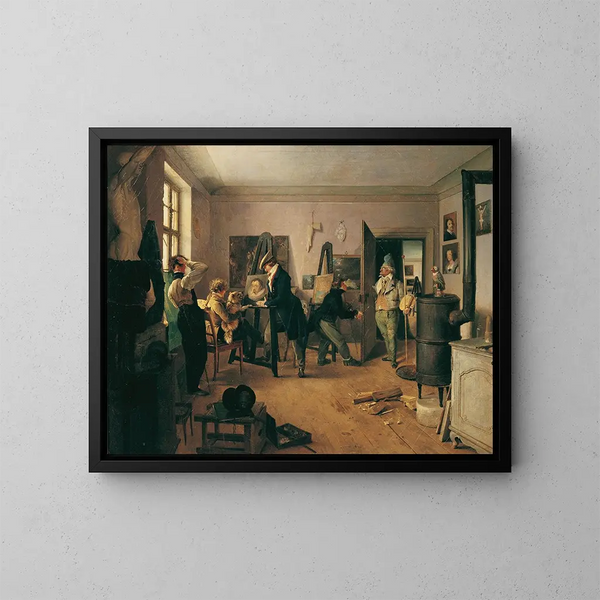 De schoolzaal - Josef Danhauser — ingelijst kunstwerk aan de muur