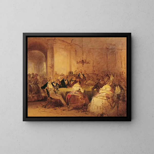 Societé scène - Josef Danhauser — ingelijst kunstwerk aan de muur