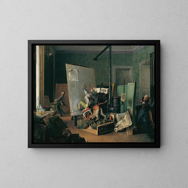 scène comique dans l'atelier - Josef Danhauser — ingelijst kunstwerk aan de muur