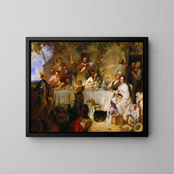 wijn, vrouw en zang - Josef Danhauser — ingelijst kunstwerk aan de muur