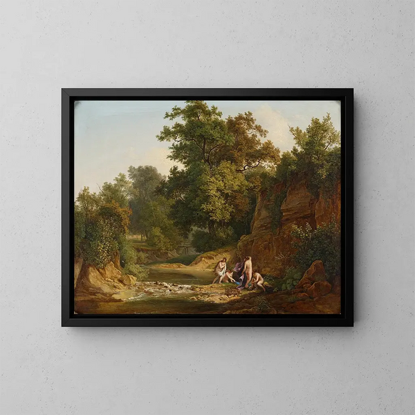 Landschap met zwemmers - Josef Feid — ingelijst kunstwerk aan de muur