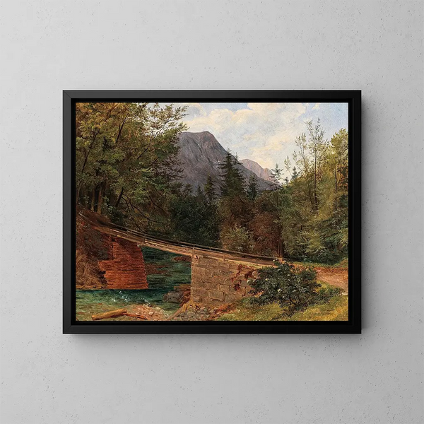 De brug bij de molen van Rettenbach in Bad Ischl - Josef Feid — ingelijst kunstwerk aan de muur