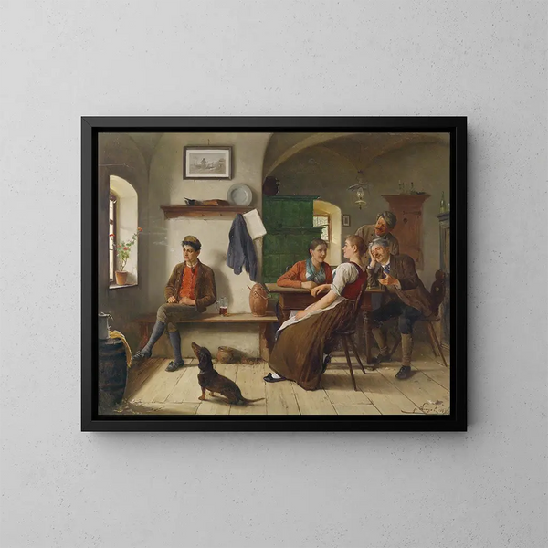 In de boerenzaal - Josef Kinzel — ingelijst kunstwerk aan de muur