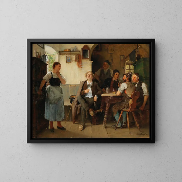 De bezoek van de studenten - Josef Kinzel — ingelijst kunstwerk aan de muur