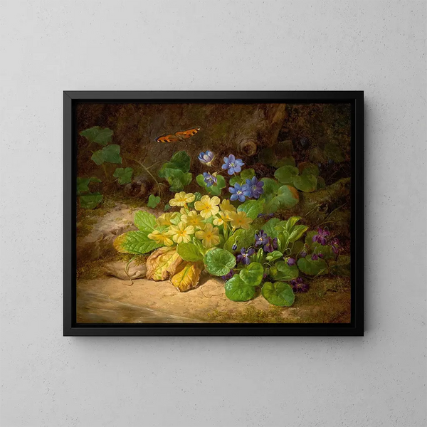 Kleine bloemenschilderij van alpiene bloemen - Josef Lauer — ingelijst kunstwerk aan de muur