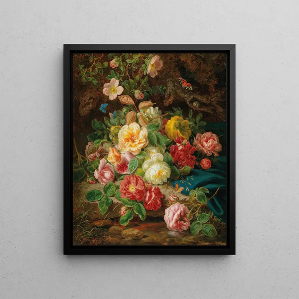 Josef Lauer - Rosenstck mit Schmetterlingen am Waldbach.webp