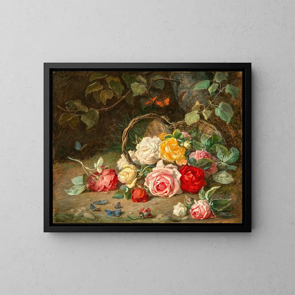 Rozen in een mand - Josef Neugebauer — ingelijst kunstwerk aan de muur