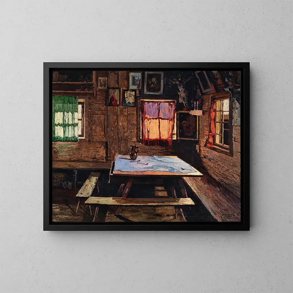 Zonnige slaapkamer in een boerderij - Josef Stoitzner — ingelijst kunstwerk aan de muur