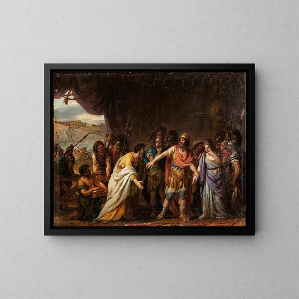 Agamemnon in zijn tent die weigert Chryseis aan haar vader terug te geven - Joseph Marie Vien — ingelijst kunstwerk aan de muur