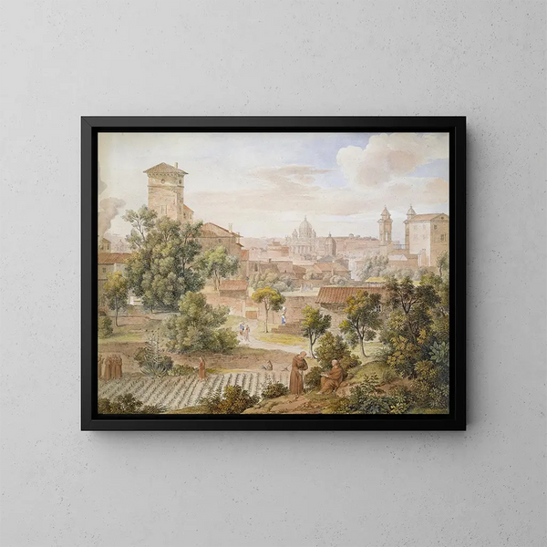 Uitzicht op het klooster van San Isidoro op Sint-Pieter in Rome - Joseph Anton Koch — ingelijst kunstwerk aan de muur