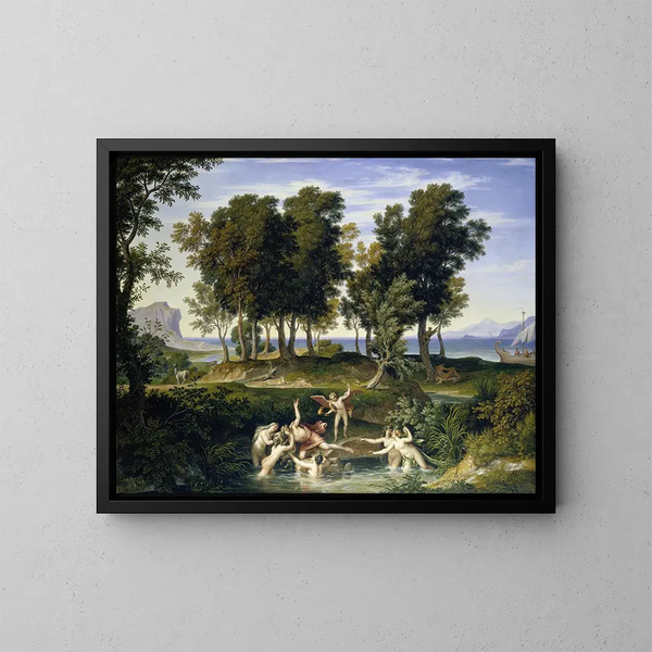 Landschapschilderij met de verkrachting van Hylas - Joseph Anton Koch — ingelijst kunstwerk aan de muur