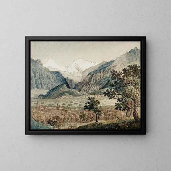 De monch en de Jungfrau gezien vanaf Unterseen - Joseph Anton Koch — ingelijst kunstwerk aan de muur
