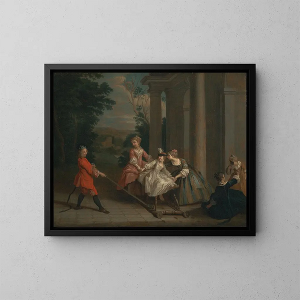 van Kinderen die spelen met een schommelpaard - Joseph Francis Nollekens — ingelijst kunstwerk aan de muur