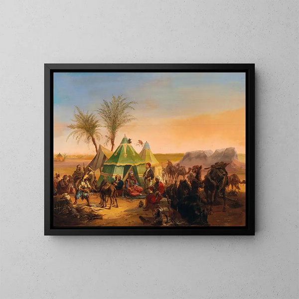 Een bedoeïenenkamp - Joseph Heicke — ingelijst kunstwerk aan de muur