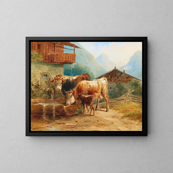 Khe aan de fontein - Joseph Heicke — ingelijst kunstwerk aan de muur