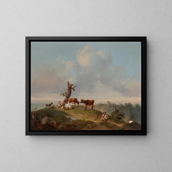 van Geiten en bokken in de wei - Joseph Heicke — ingelijst kunstwerk aan de muur