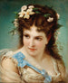 Portret van een meisje met bloemen in haar haar - Joseph Hippolyte Aussandon — weergave van het kunstwerk