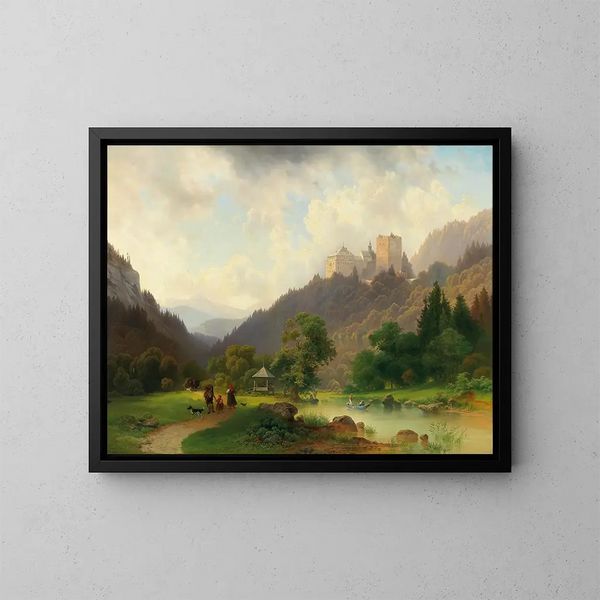 De zomerplezier aan de voet van een kasteel - Joseph Holzer — ingelijst kunstwerk aan de muur