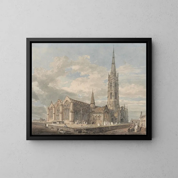 van het noord-oostelijke uitzicht op de kerk van Grantham, Lincolnshire - Joseph Mallord William Turner — ingelijst kunstwerk aan de muur