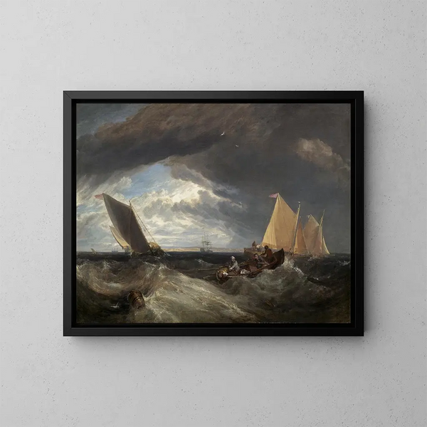 De samenvloeiing van de Theems en de Medway - Joseph Mallord William Turner — ingelijst kunstwerk aan de muur