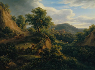 Joseph Mssmer - Waldige Berglandschaft mit Ruine.webp