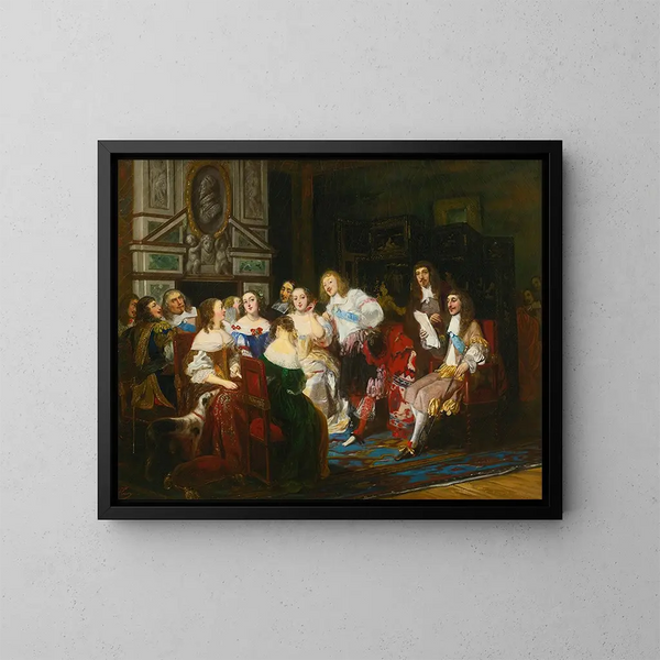 Een lezing bij Madame de Sévigné - Joseph Nicolas Robert-Fleury — ingelijst kunstwerk aan de muur