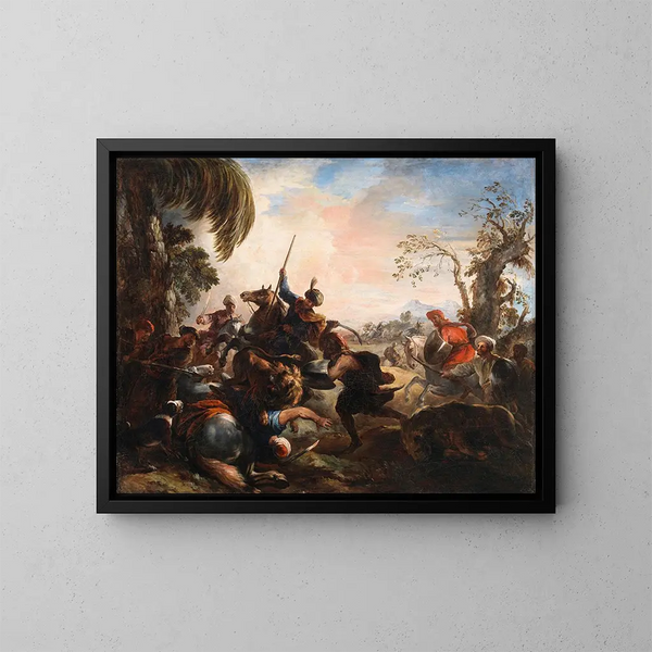Jacht op de leeuw - Joseph Parrocel — ingelijst kunstwerk aan de muur