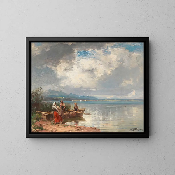 van Pêcheur au bord du Chiemsee - Joseph Wopfner — ingelijst kunstwerk aan de muur