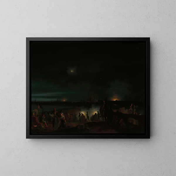 Het bombardement op 's-Hertogenbosch door de Fransen - Josephus Augustus Knip — ingelijst kunstwerk aan de muur