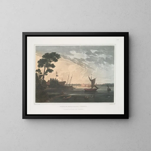 Norfolk vanaf Gosport, Virginia - Joshua Shaw — ingelijst kunstwerk aan de muur