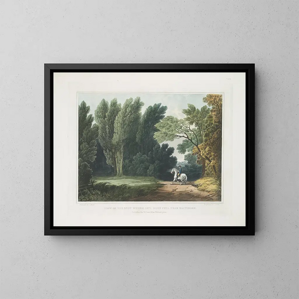 Vue de l'endroit où le général Ross est tombé près de Baltimore - Joshua Shaw — ingelijst kunstwerk aan de muur