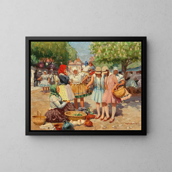 Op de markt - Jozef Teodor Mousson — ingelijst kunstwerk aan de muur